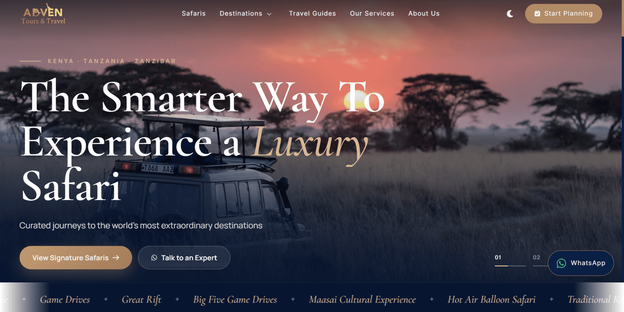 Adven Tours & Travel website screenshot